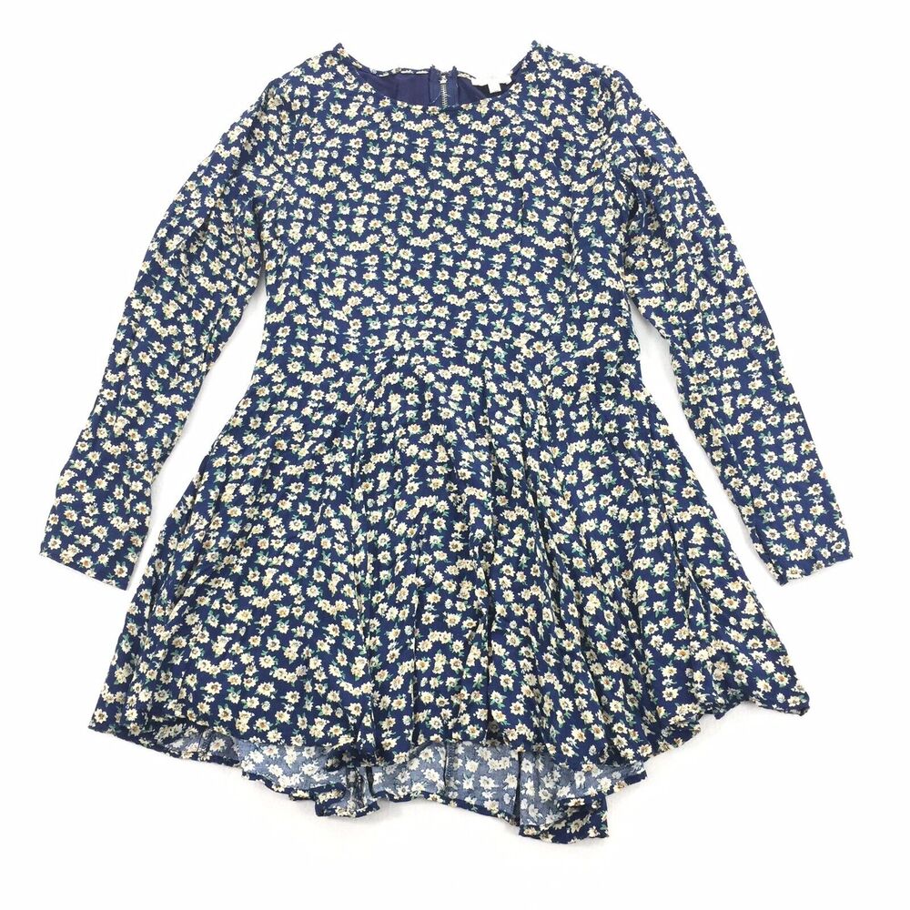 Umgee Floral Print Long Sleeve Peplum Top Size Large Womens Navy Blue Cream L